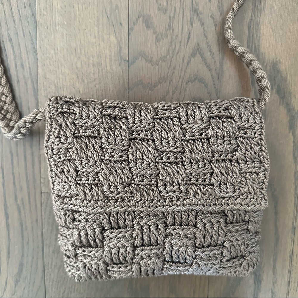 The Sak Basketweave Crochet Woven Crossbody Flap Bag in Rich Beige Tan